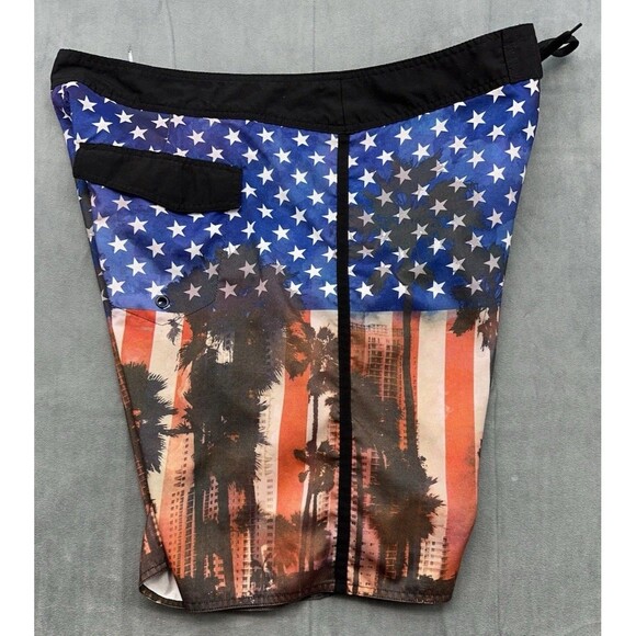 Joe Boxer Board Shorts Men's 40 Retro Tropical Stars Patriotic Unlined Blue Red - Picture 3 of 10